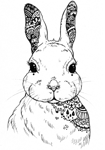 Hare Zentangle Coloring Page